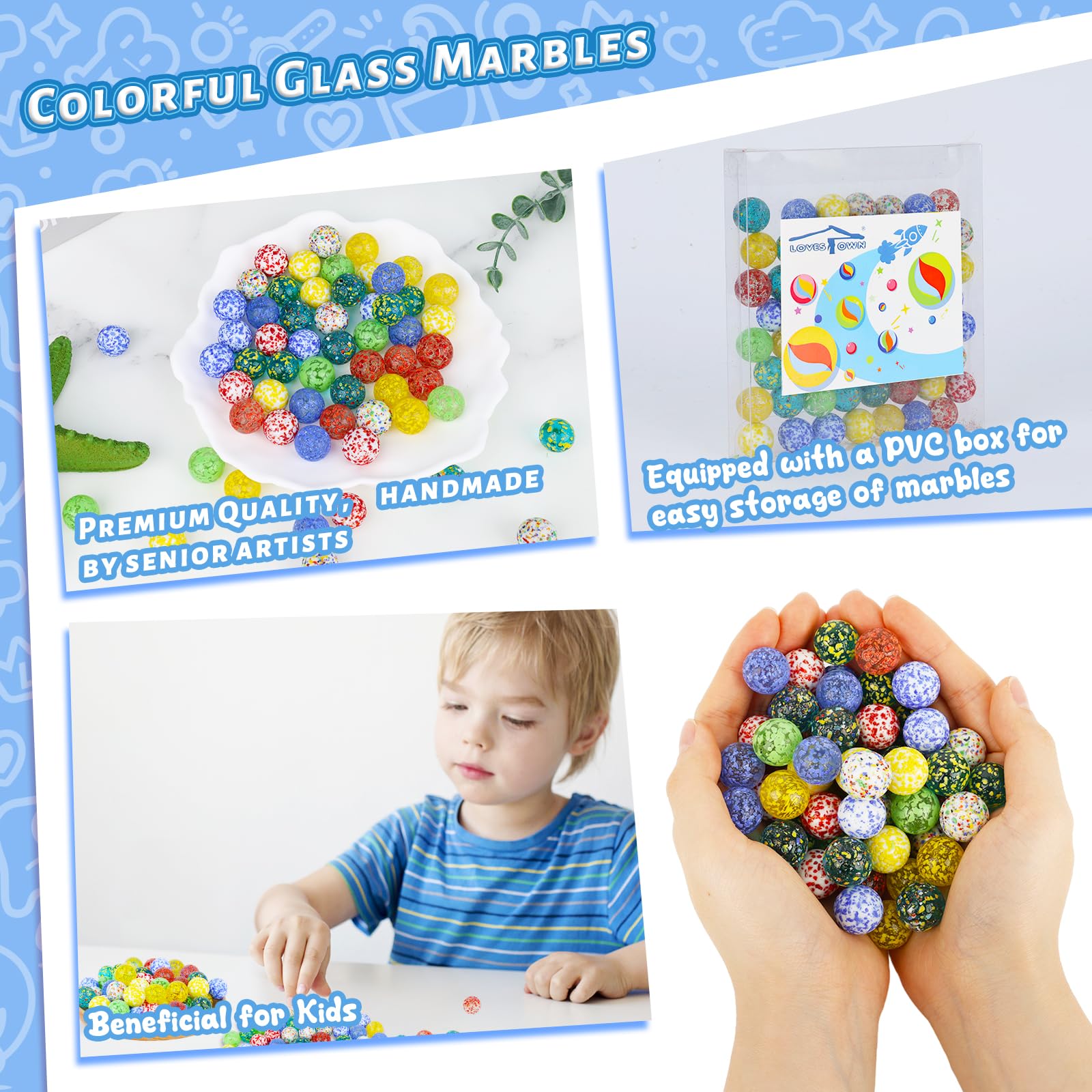 LovesTown 60PCS Colorful Marbles Bulk, for Kids Marlbes Games, 5/8inch