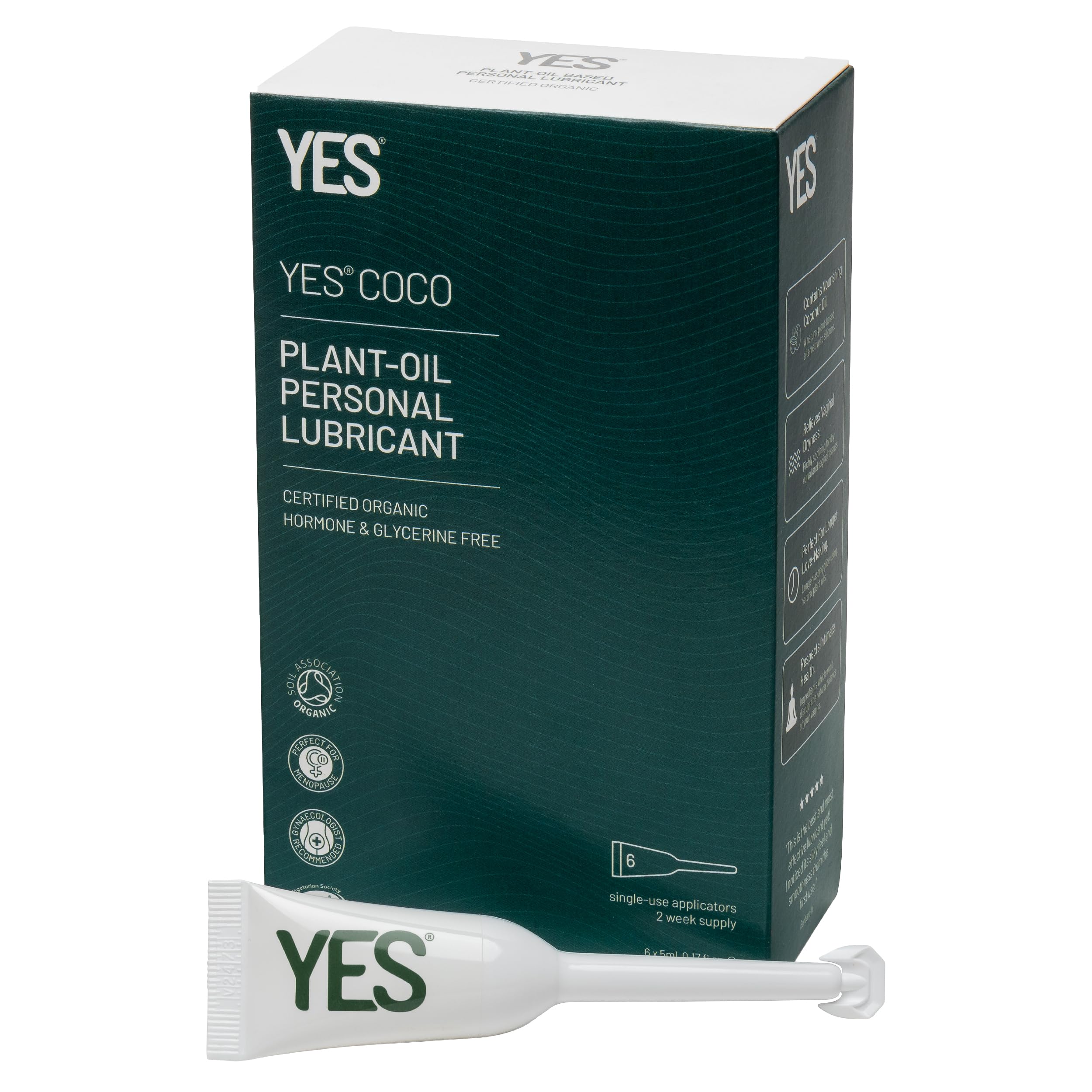 YES® Coco Coconut Oil Based Personal Lubricant, Nourishing & Long-Lasting for Vaginal Dryness, Certified Organic, Natural Alternative to Silicone Lubricants (6 x 5ml Applicators)