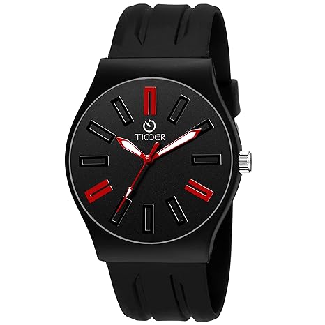 Timer Analog Black & Red Dial Mens Watch