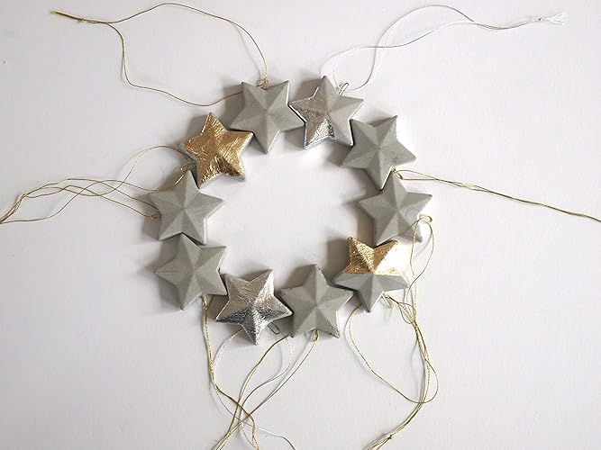 Christmas in July Set of 6 stars for Christmas tree decoration Concrete