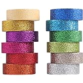 Tesuivra DIY Glitter Washi Tape Set - 12 Rolls Colored Masking Tape, Sparkle Decorative Tape for Art, Scrapbook Tape,Decor & 