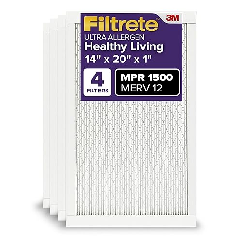 Filtrete 14x20x1 AC Furnace Air Filter, MERV 12, MPR 1500, CERTIFIED asthma & allergy friendly, 3 Month Pleated 1-Inch Electrostatic Air Cleaning Filter, 4-Pack (Actual Size 13.81x19.81x0.78 in)