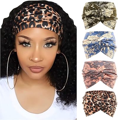DRESHOW 4 Pack Turban Headbands Women Wide Vintage Knotted Hair Bands