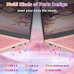 Rumtuk 16" Rose Gold Laptop, Celeron N5105