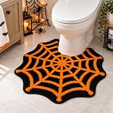 FYSUIMU Halloween Spider Web Bathroom Rug, U-Shaped Halloween Toilet Rug | Black Orange Spider Web Non Slip Washable Bath Mat Cobweb Bathroom Floor Mat for Home Hotel Restroom Entrance Decor