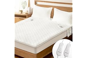 blunique Electric Heated Mattress Pad King Size Dual Control Bed Warmer, Deep Pocket, Side Storage Pouch for Controller, Mach