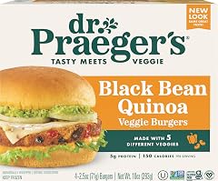 Dr. Praeger's Black Bean Quinoa Veggie Burgers, 4 Count, 10 oz | Black bean and quinoa burgers with smoky chipotle; 5g protei