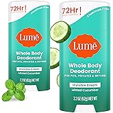 Lume Whole Body Deodorant - Invisible Cream Stick - 72 Hour Odor Control - Aluminum Free, Baking Soda Free, Skin Safe - 2.2 Ounce (Pack of 2) (Minted Cucumber)
