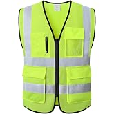 Reflective Safety Vest for Men Women Construction Vest ANSI Standard AP1 | ANSI Standard, 5 utility Pockets 4 Reflective Strips High Visibilty Mesh Fabric Breathable Safety Apparel Neon for Work