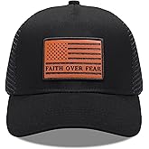 Trucker Hat Jesus & American Flag Baseball Cap for Men Women - Faith Over Fear, Fathers Day/Christmas/Birthday Gifts