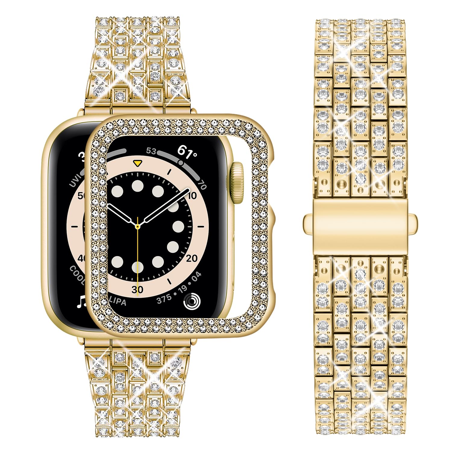 wutwuk Compatible Bling Apple Watch Straps 40mm with Bling Case, Gold Sparkling Metal Woman iWatch Replacement, Bling Diamond Rhinestone iWatch Wristband for Apple Watch SE3/2/1 Series 6/5/4 40mm