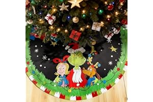 FEENLEYIN Christmas Tree Skirt, 48 Inch Christmas Decorations Red Green Black Soft and Funny Tree Skirt Collar for Party Merry Xmas Holiday Home Decor