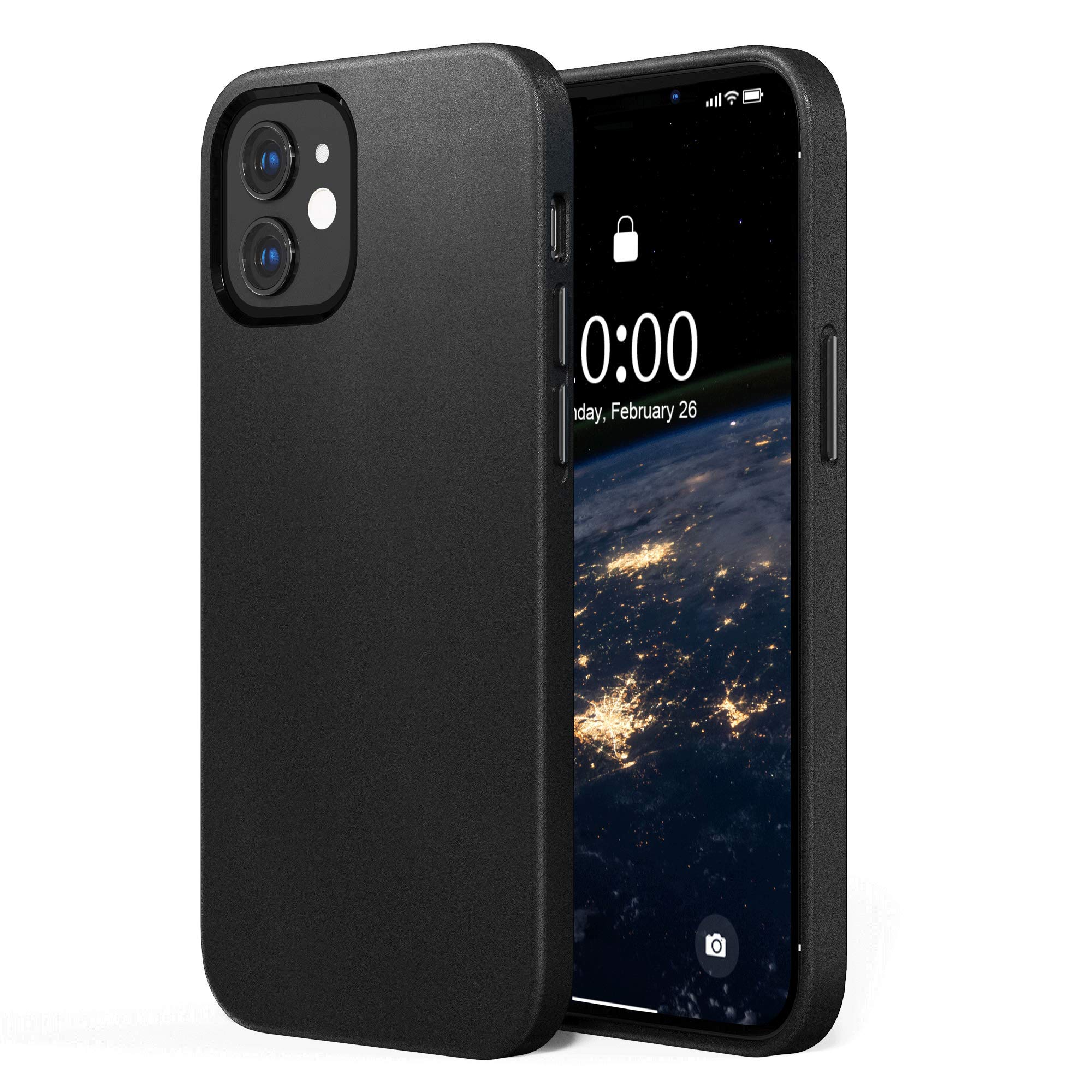 SURPHY Leather Case Compatible with iPhone 12 mini Case 5.4 inch, Premium PU Leather Case Cover (with Metallic Buttons & Microfiber Lining) for iPhone 12 mini (Black)