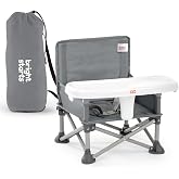 Bright Starts Pop &lsquo;N Sit Portable Booster Seat, 3-in-1 Floor Seat, Travel High Chair &amp; Toddler Booster with Feeding Tray, Indoor/Outdoor, Grey, 6 Months&ndash;3 Years