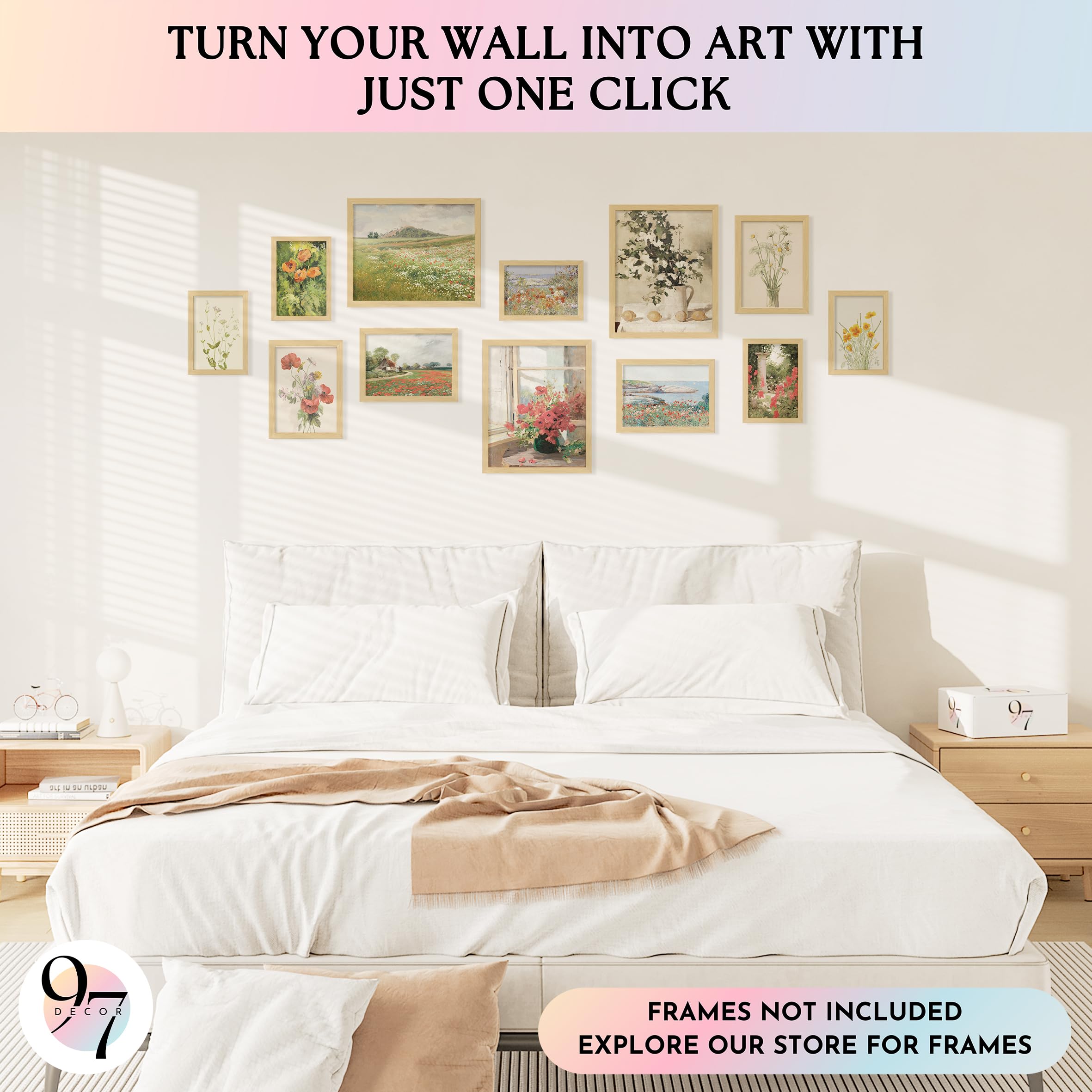 97 Decor Floral Wall Art - Vintage Floral Prints for Wall Decor, Flower Poster for Room Aesthetic Vintage Prints, French Garden Painting Spring Landscape Botanical Art Wildflower Decorations (8x10 Unframed)