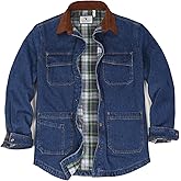 ZENTHACE Men's Flannel Lined Denim Washed Work Shirt Jacket, Fall Winter Utility Jean Shacket