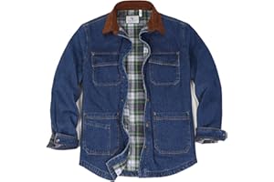 Men's Flannel Lined Denim Washed Work Shirt Jacket, Fall Winter Utility Jean Shacket