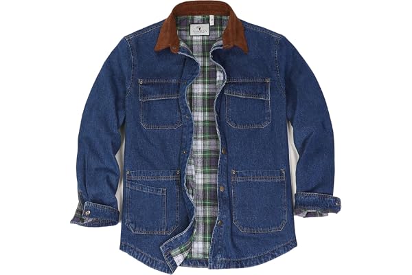 ZENTHACE Men's Flannel Lined Denim Chore Coat, Snap Button Workwear | 11.2 oz 100% Prewashed Denim Cotton, Fully Flannel Lini