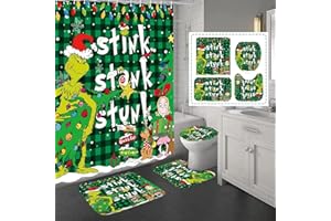 MICEAN 4 Pcs Christmas Bathroom Sets,Christmas Shower Curtain Set,with Shower Curtain and Rugs and Bath Mat Set 72 X 72 Inches,with Hooks Christmas Bathroom Decor.