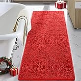 LOCHAS Luxury Bathroom Rug Shaggy Bath Mat 24 x 60 Inch, Washable Non Slip Bath Rugs for Bathroom Shower, Soft Plush Chenille Absorbent Carpets Mats, Red
