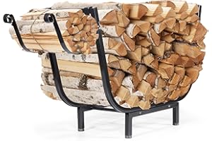 TANIVO Firewood Rack, Firewood Holder for Outdoor and Indoor Fireplace Wood Storage, 25.5 Inch Firewood Stand Log Holder with Removable Kindling Hook, Heavy Duty/Weatherproof Steel
