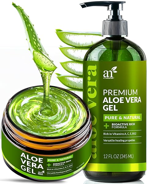 ARTNATURALS ALOE VERA GEL SET – JUMBO 20OZ (99% PURE ORGANIC) – SUNBURN RELIEF & HYDRATION FOR FACE, BODY, SCALP & HAIR – CALMING MOISTURIZER AFTER SUN EXPOSURE – FRESHLY HARVESTED WITHIN 12 HOURS