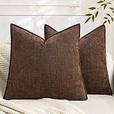 Cozoomy Set of 2 Soft Textured Decorative Throw Pillow Covers 18x18 Inch Cozy Farmhouse Cushion Cover Square Accent Pillow Cases for Bed Couch Sofa Living Room, Dark Brown