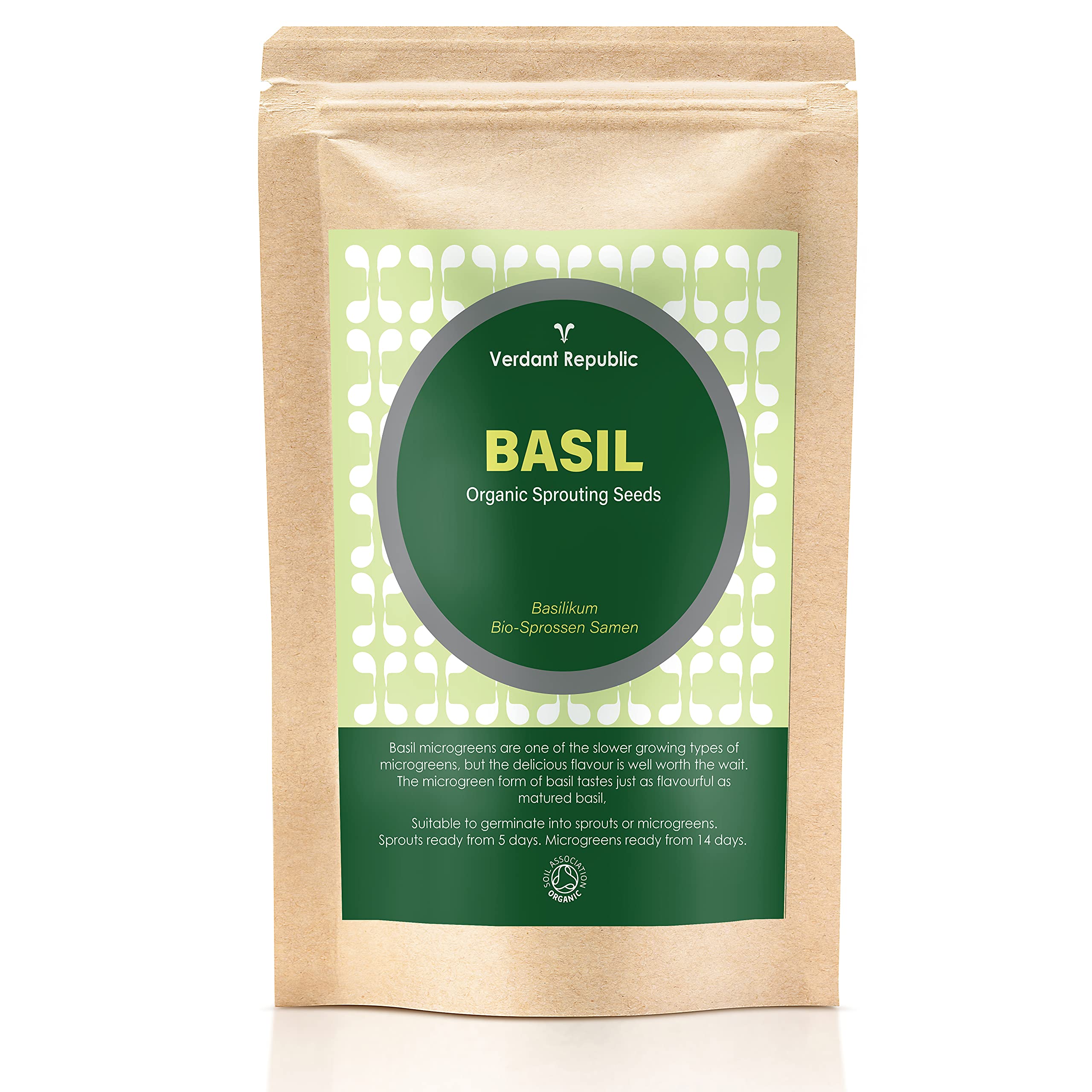 Verdant Republic Organic Green Italian Basil Sprouting & Microgreens Seeds | 50g | Non GMO Superfood | Easy to Sprout | High Germination into Microgreens from 18 Days