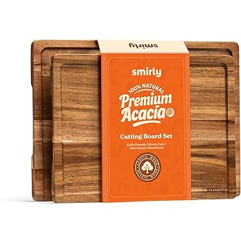 SMIRLY Wood Cutting Board, Bamboo Cutting Board Set, Chopping Board and Wooden Cutting Boards for Kitchen, Small Wood Cutting Board and Butcher Block (Acacia Wood, 2 Pack)