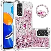 CCSmall for Xiaomi Redmi Note 11 4G Clear Glitter Case, Liquid Sparkle Quicksand Flowing Soft TPU Phone Cover with Diamond Rotation Ring Kickstand Case for Redmi Note 11 4G/Note 11S 4G LSZ Rose Gold