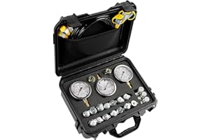 SINOCMP Hydraulic Pressure Gauge Test Kit with 3 Gauges 25/40/60MPa, 16 Straight Connectors, 3 Tee Connectors, 3 Test Hoses 64.5IN, Construction Machinery Excavator Hydraulic Tester Kit
