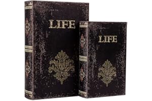 SICOHOME Decorative Book Box Set of 2 Wood Faux Book Box with Faux Leather Detailing Trinket Keepsake Vintage Wooden Treasure Chest for Women Kids Gifts Home Decor