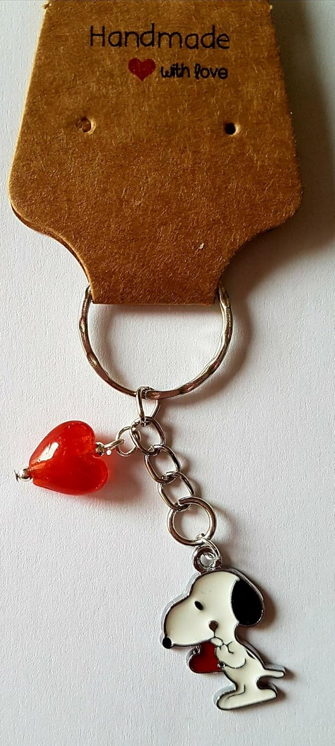 Handmade keyring keychain for any Snoopy and red acrylic heart. Great