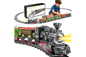 NOVALUKI Electric Train Set for Kids, Christmas Train Toys with Smoke, Light and Sound, DIY Building Train Tracks for Boys Ages 4-8, Classic Model Trains Gifts for Toddler 3 4 5 6 7 8 Years Old