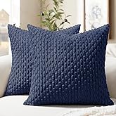 Softalker Throw Pillow Covers 18x18 Inch, Set of 2, Soft Corduroy Boho Stripe Decorative Pillow Cover, Couch Fluffy Pillow Cover for Farmhouse Home Decor Bed Living Room, Dark Blue