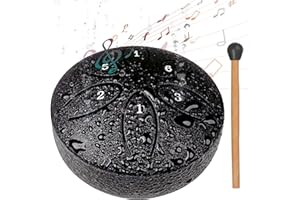 Bigwaves Rain Drum for Outside Garden when it rains - Enhanced 3-Inch, 6-Note Steel Tongue Drum Rain Chime, Perfect Mini Outdoor Instrument for Rainy Days, Meditation or Yoga(Black)