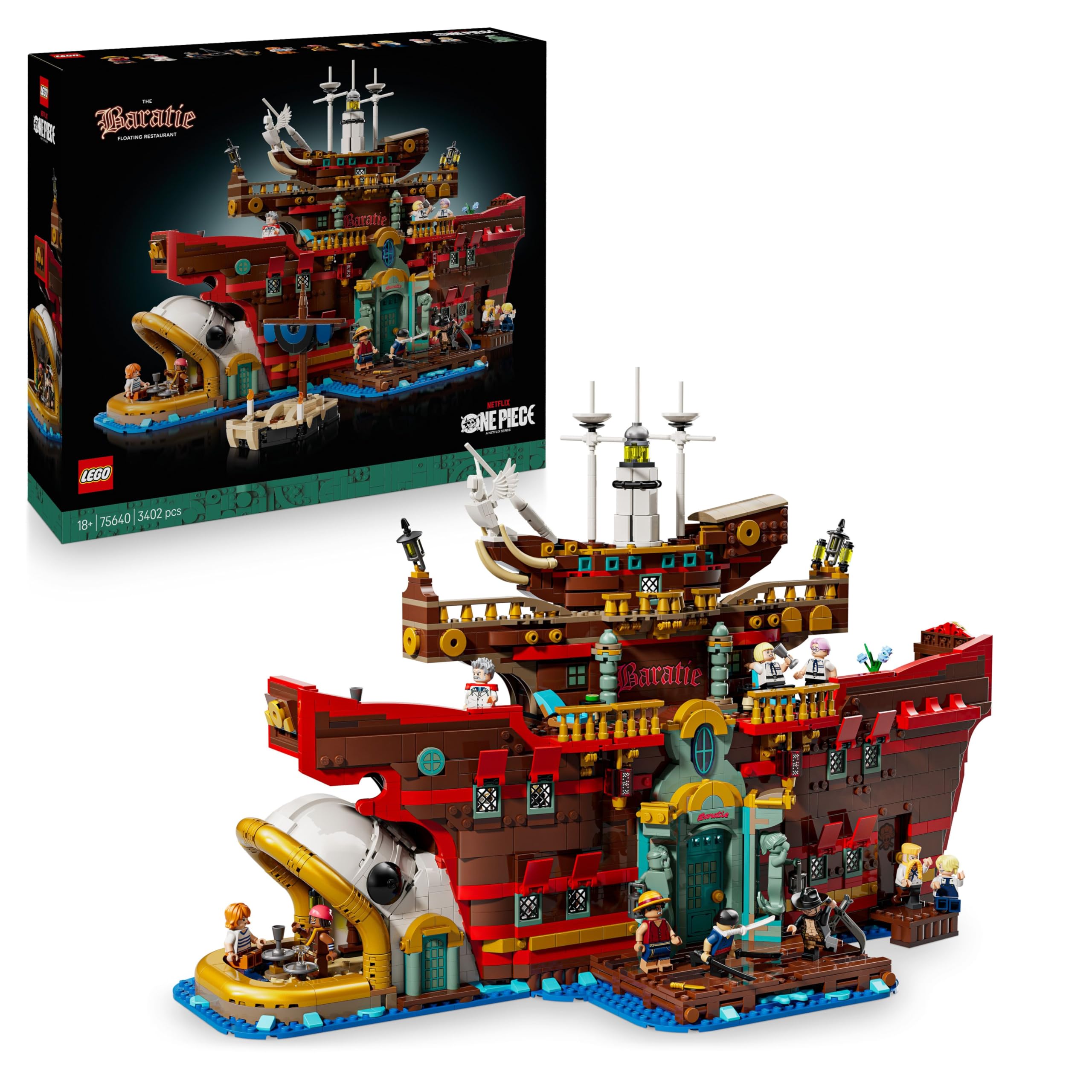 LEGO ONE PIECE Baratie, il Ristorante Galleggiante - Costruzione per Adulti, Modello da Esposizione con Interni Dettagliati e 10 Minifigure tra cui Luffy, Nami e Sanji - Regalo Fan degli Anime - 75640