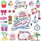 21Pcs Birthday Cruise Door Magnets Decorations Reusable Cruise Ship Magnets Magnetic for Happy Birthday Decor Refrigerator Office Car with Blue Wet Erase Pen