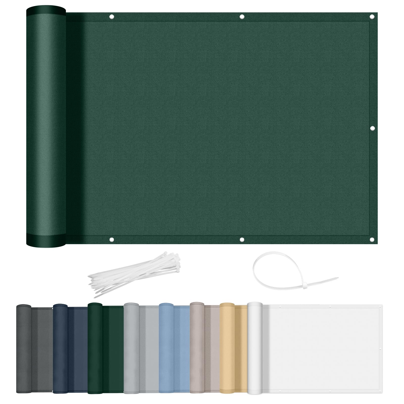 AXT SHADE Balcony Privacy Screen 90x800cm Waterproof Balcony Cover Wind and UV Protection with Cable Ties for Outdoor Terrace-Green
