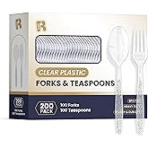 200 Count Plastic Silverware Heavy Duty - Clear Plastic Forks And Spoons Set - BPA Free Plastic Utensils Set - Heat Resistance Cutlery For All Occasions