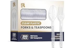 R-kay 200 Count Plastic Silverware Heavy Duty - Clear Plastic Forks And Spoons Set - BPA Free Plastic Utensils Set - Heat Resistance Plastic Cutlery For All Occasions