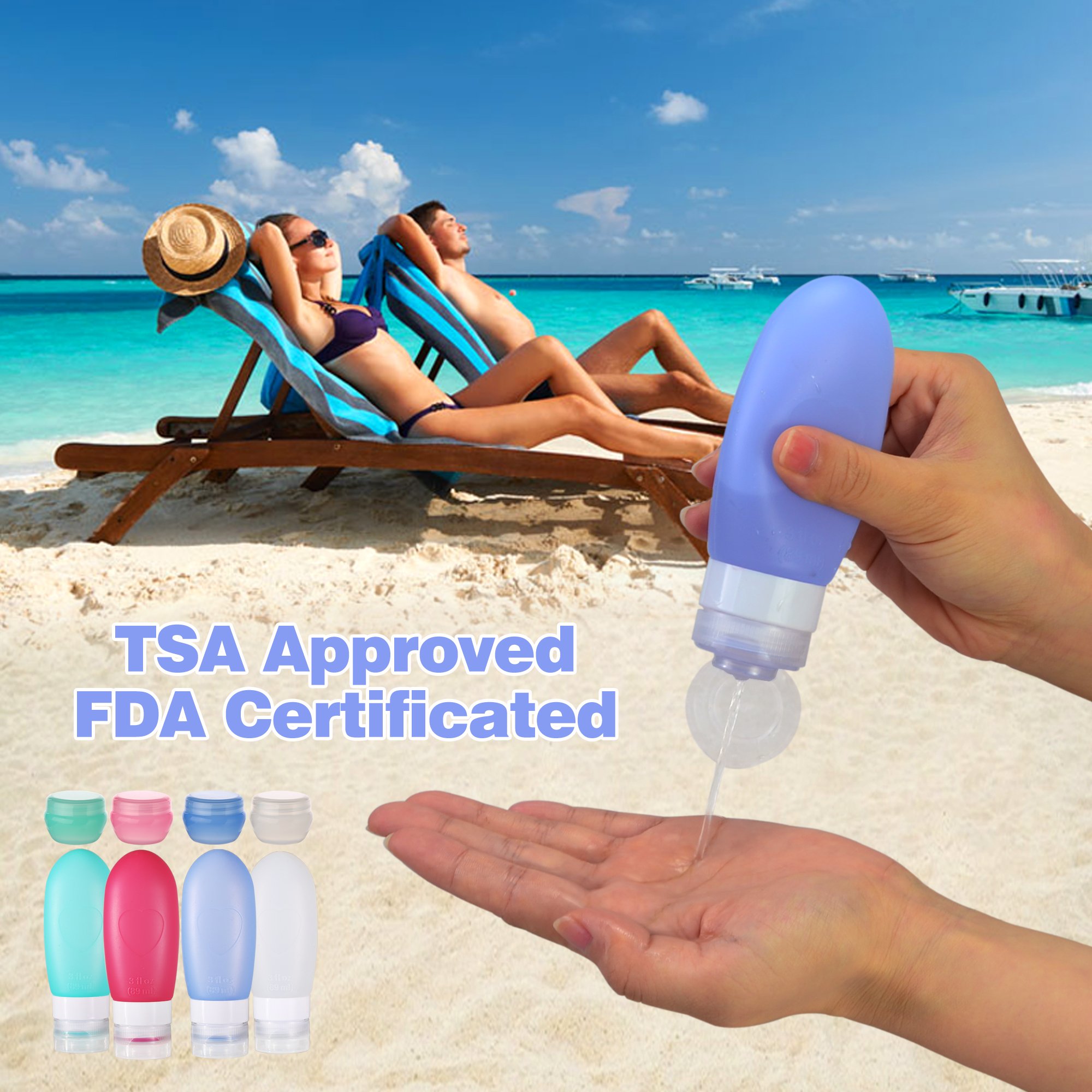 Leakproof Silicone Travel Bottle, ROCKBIRDS Refillable Travel Toiletries Containers With 3 oz Squeeze Shampoo Bottle(89ml) & Cosmetic Containers(10mL), FDA Certificated, TSA Approved