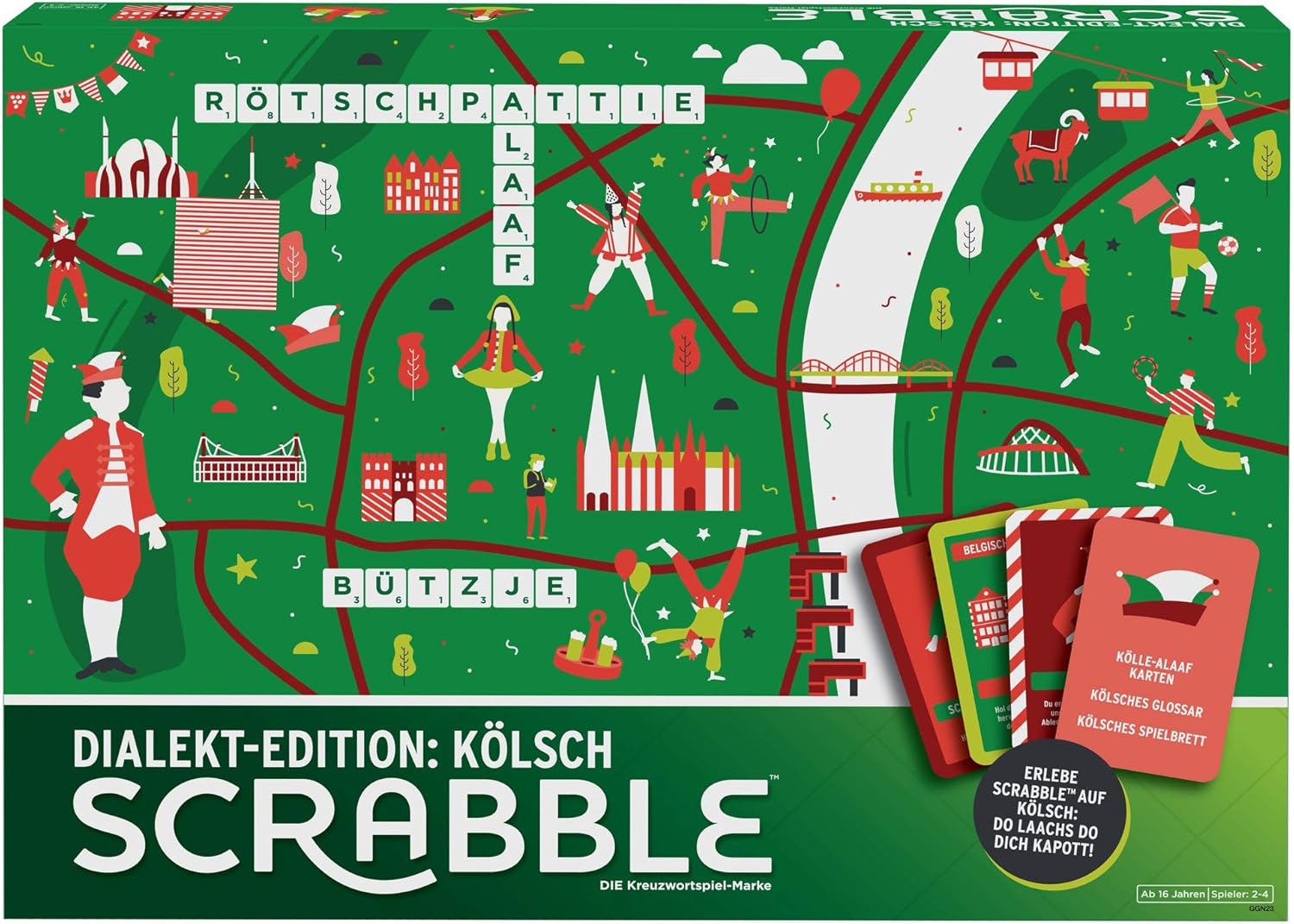 Mattel Games GGN23 Scrabble Dialect Edition Cologne Word Game and Board Game Suitable for 2-4 Players