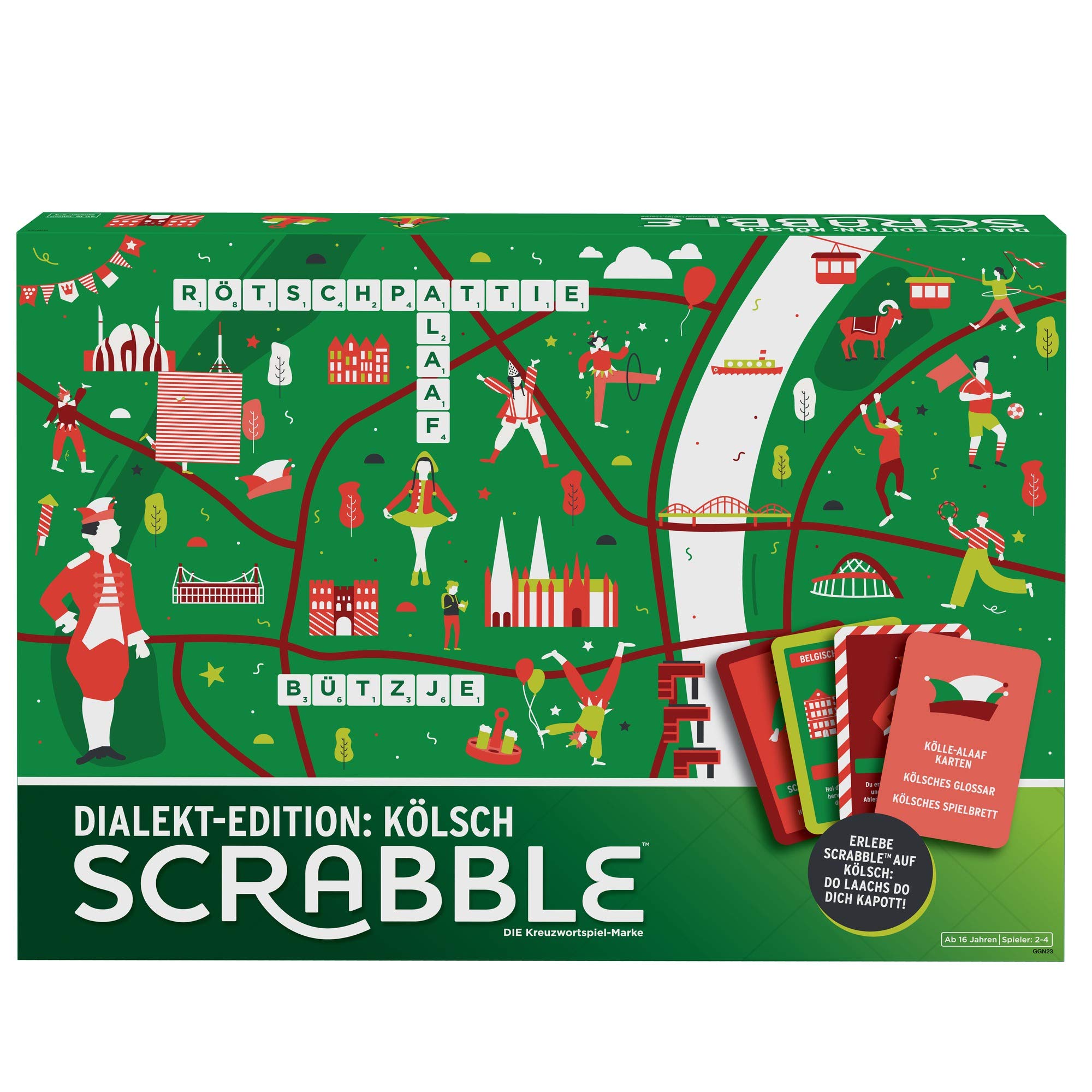 Mattel Games GGN23 Scrabble Dialect Edition Cologne Word Game and Board Game Suitable for 2-4 Players, Board Games and Word Games from 16 Years