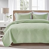 FLYMME Quilts Queen Size, Lightweight Sage Green Bedspreads, Basket Weave Pattern,Ultra Soft Microfiber Bed Coverlet 3 Pieces for All-Seasons (1 Quilt, 2 Shams)