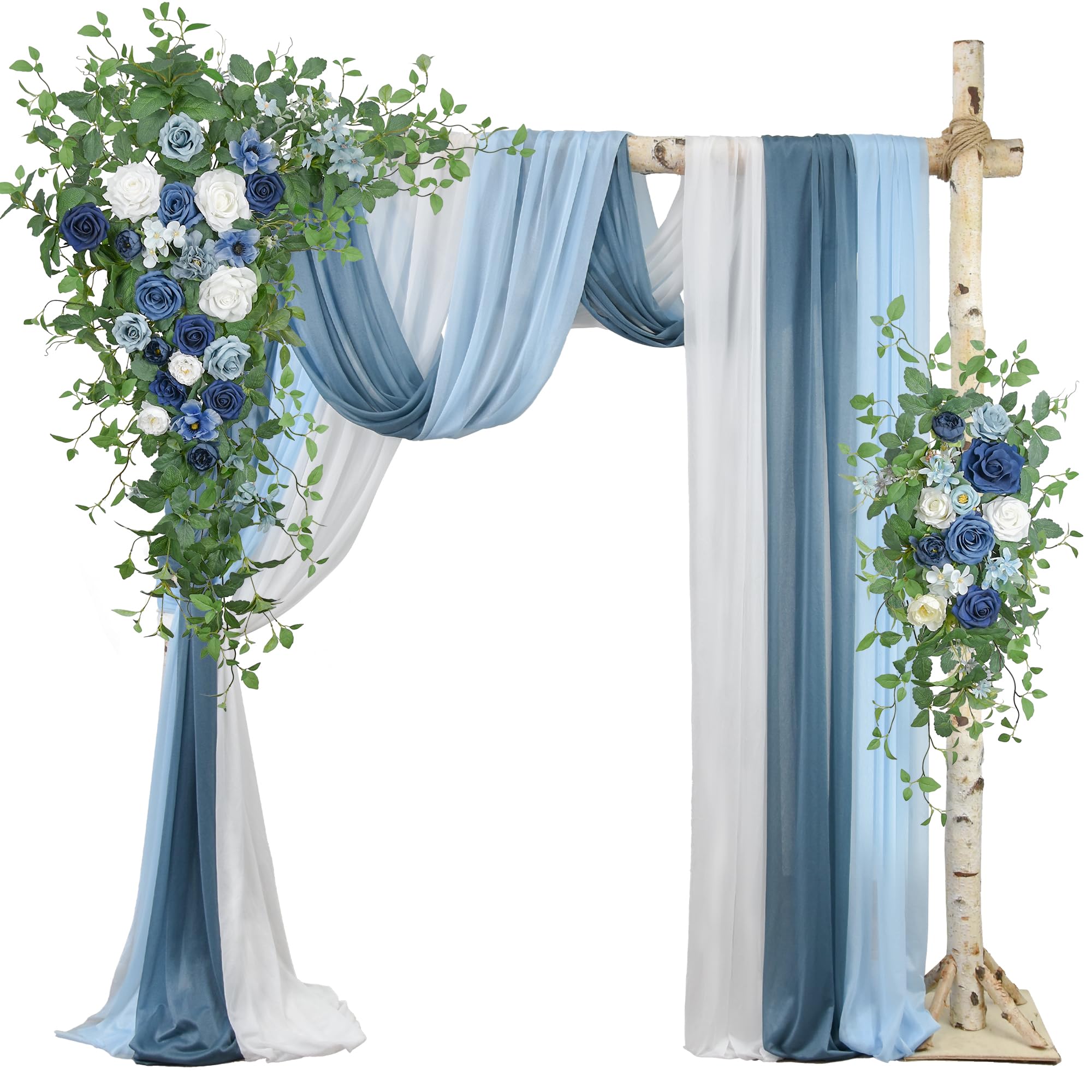 Photo 1 of Ting's time Artificial Wedding Arch Flowers Kit (Set of 5)-2Pcs Floral Swag Arrangement 3Pcs Fabric Drap for Wedding Ceremony Reception Backdrop Decoration Blue
