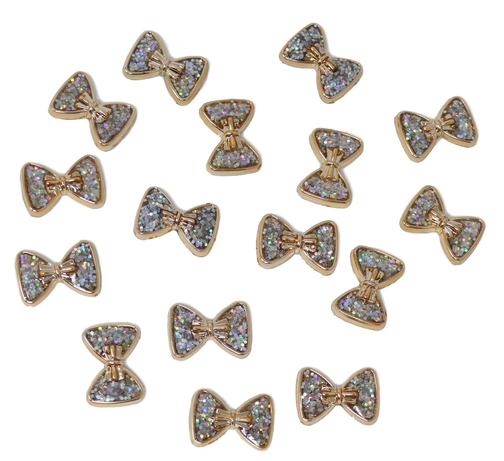 Syntego 25pcs Gold Resin Bows Cabochons with Iridescent Glitter Sparkle Dots Flat Back Embellishments for Crafts