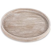 Hanobe Decorative Coffee Table Tray: White Washed Wood Tray Round Rustic Wooden Trays Circle Farmhouse Centerpiece Candle Hol