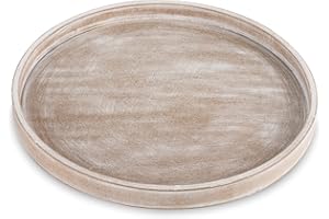 Hanobe Decorative Trays for Coffee Table: Round White Wood Tray for Home Decor - Farmhouse Rustic Circle Ottoman Trays for Li