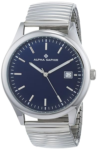 Alpha Saphir Herren Analog Quarz Uhr mit Edelstahl Armband 310L